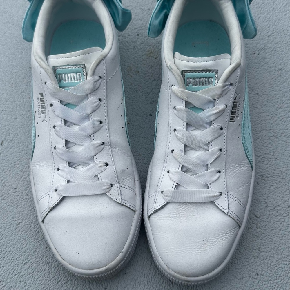 Puma Women's White Sneakers with Light Blue Accents